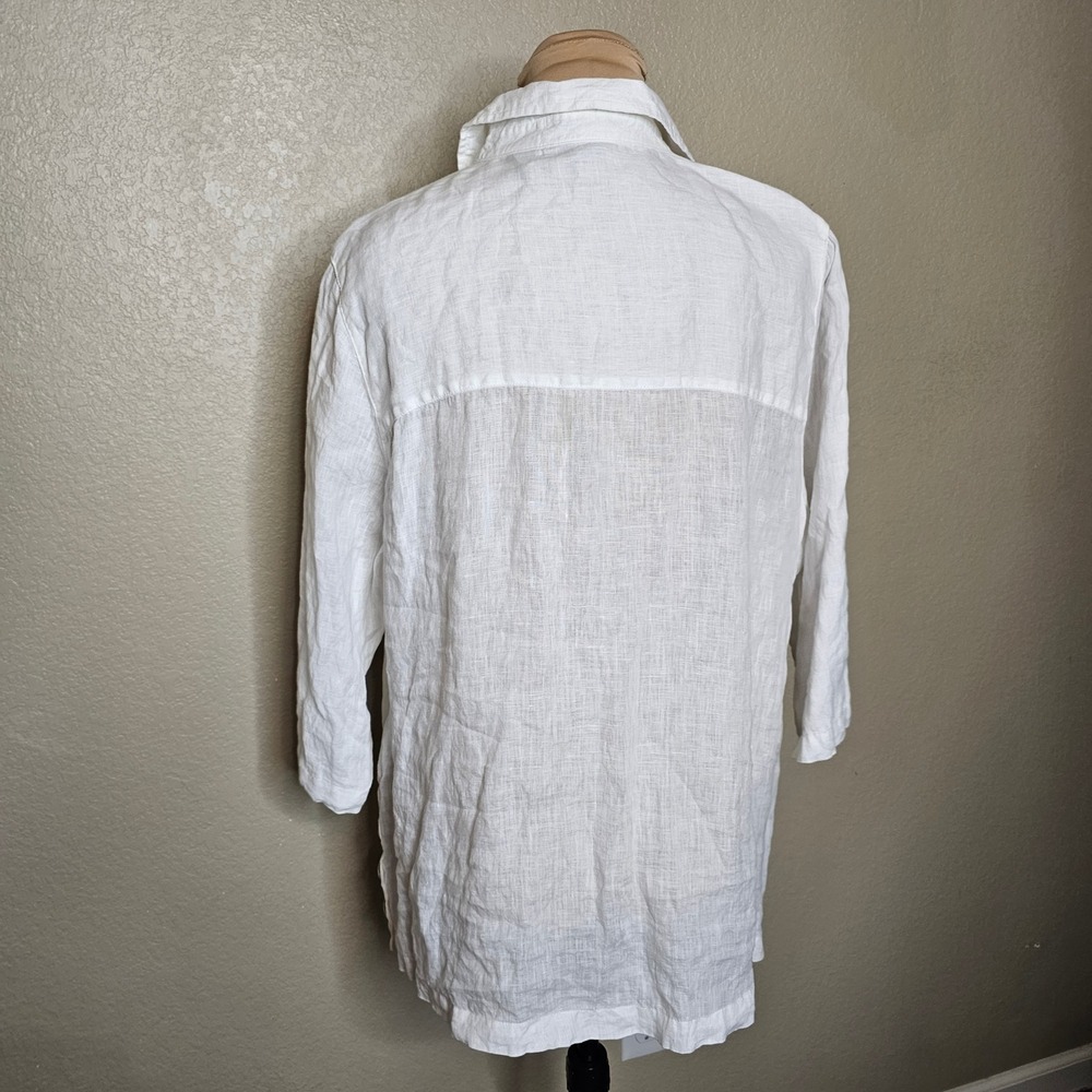 Tahari White 100% Linen Popover V-Neck Tunic Top 3/4 Sleeve Side Button Size 1X - Picture 5 of 8